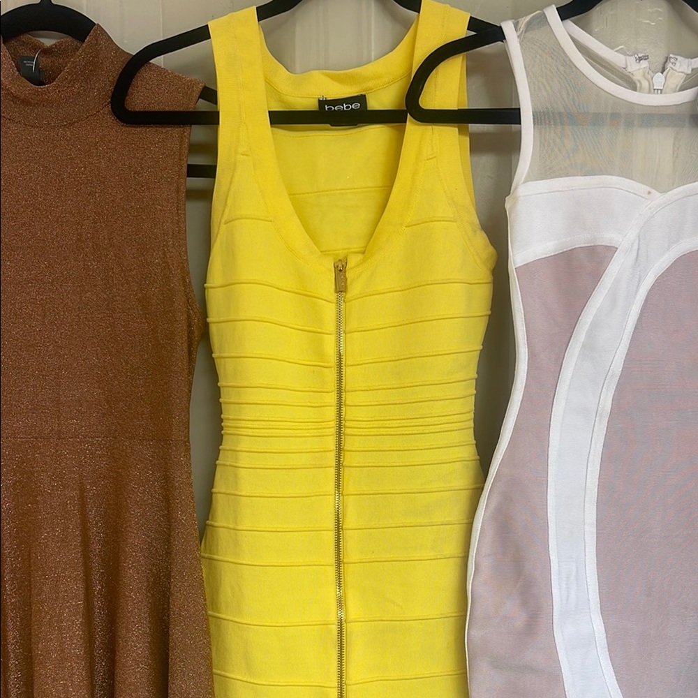 Bebe Yellow Sleeveless V-Neck Sheath Midi Dress